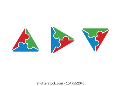 triangle puzzle icon with three color ready to use