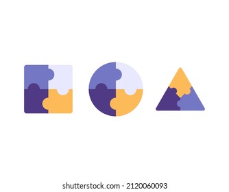triangle puzzle, square puzzle, circle puzzle. icons and symbols. flat cartoon. illustration element design