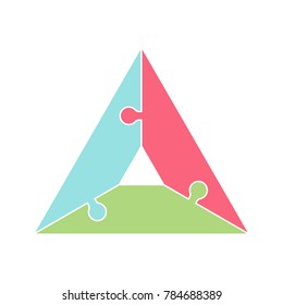 A triangle puzzle in vector format. This triangular graphic element could be used as part of an infographic.