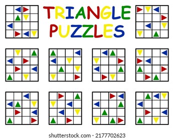 Triangle puzzles big set for children vector illustration