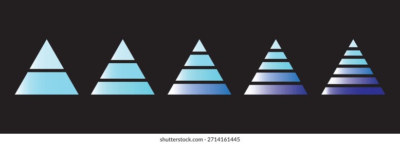 Coleção de gráficos de pirâmide triangular. 2, 3, 4, 5, 6 Níveis de ícone de pirâmide triangular. Pirâmide conjunto de infográficos estratégia, crescimento, progresso, sucesso, Business Pyramid Diagram