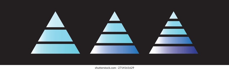 Coleção de gráficos de pirâmide triangular. 3, 4, 5 Níveis de ícone de pirâmide triangular. estratégia, crescimento, progresso, sucesso, Diagrama de Pirâmide de Negócios