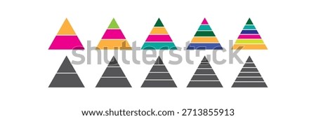 Triangle pyramid chart collection. Levels of triangular pyramid icon set. Business Pyramid Diagram 2, 3, 4, 5, 6 Level Infographic Vector.eps10