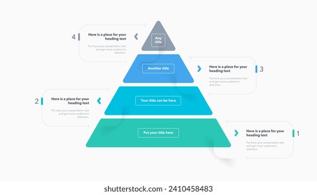 Triangle Pyramid Diagramm Vorlage mit vier bunten Schritten. Infografik-Diagramm in vier Optionen mit Zahlen unterteilt.