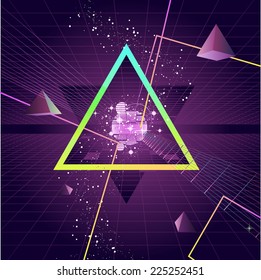 Triangle Pyramid Futuristic Neo Retro Wave Style Background, Vector Illustration Cartoon.