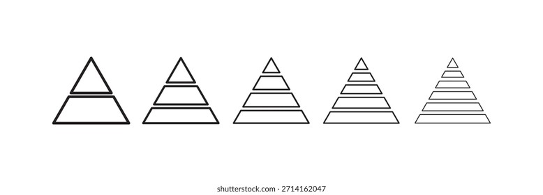 Triangle Pyramid infographic set. estratégia, crescimento, progresso, sucesso, Diagrama de Pirâmide de Negócios. Níveis do ícone de pirâmide triangular. Design de contorno plano.