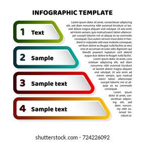 Triangle pyramid infographic template with 4 steps. Sheet chart and text sample. For presentation and design concept. Vector illustration.