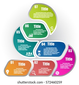 Triangle pyramid infographic template with 6 steps. Parts of the chart  with icons and numbers. For presentation and design concept. Vector illustration.