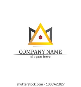 triangle pyramid logo design and vector symbol crown and king logo business