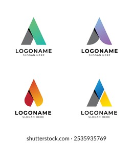 triangle pyramid logo set icon