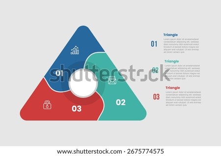 Triangle pyramid shape infographic diagram with round edge and curve wave slice with 3 step for slide presentation vector