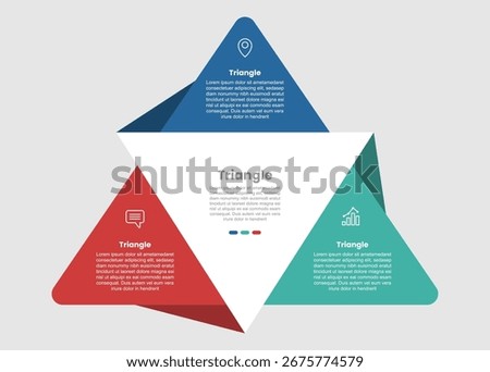 Triangle pyramid shape infographic diagram with creative 3d ribbon shadow combination folding with 3 step for slide presentation vector
