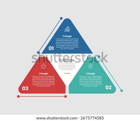 Triangle pyramid shape infographic diagram with big triangle with small triangle components structure with 3 step for slide presentation vector