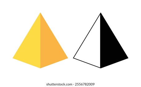 Triangle pyramid vector clip art. black and white Triangle shape. pyramid shape line. 3d pyramid geometric shape. triangle logo