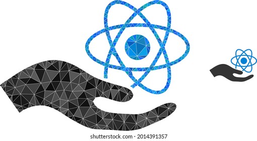 Triangle Quantum Service Hand polygonal Symbol Illustration. Quantum Service Hand Low-Poly-Symbol ist mit Dreiecken gefüllt. Flaches abstraktes Mesh-Symbol basierend auf dem Handsymbol des Quantendienstes.