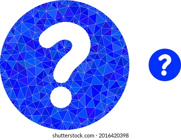 Ilustración de símbolo poligonal de consulta triangular. El icono inferior de consulta se rellena con triángulos. Símbolo plano de malla abstracta basado en el icono de consulta.