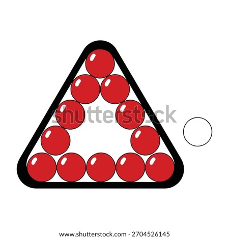 Triangle rack of red billiard balls, plus a cue ball.