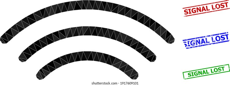 Imitaciones simples de timbre perdidas de señal triangular de las ondas de radio poligonales. El icono de las ondas de radio está lleno de triángulos. Los sellos sencillos utilizan líneas, rectas en colores rojo, azul, verde.