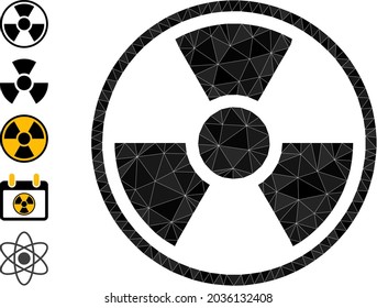 Triangle radioactive symbol polygonal 2d illustration, and similar icons. Radioactive Symbol is filled with triangles. Low-poly radioactive symbol constructed with random color triangles.