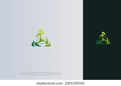 Triangle recycle Green Leaf nature environtment element logo design. Power energy ecology sustainability. Vector Concept illustration.