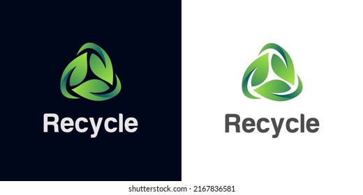 triangle recycle with green leaf, recycling ecology logo, leaf icon vector illustration, eco logo design