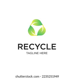 triangle recycle with green leaf, recycling ecology logo or icon design