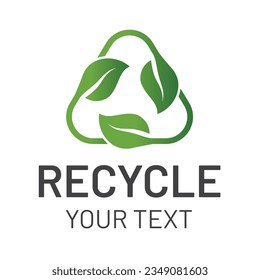 Triangle recycle with green leaf, recycling ecology logo, leaf icon vector illustration, eco logo design