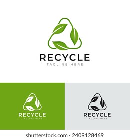 triangle recycle with green leaf, recycling ecology logo or icon design