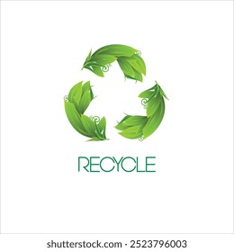 triangle recycle with green leaf, recycling ecology logo or icon design