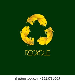 triangle recycle with green leaf, recycling ecology logo or icon design