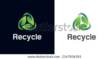 triangle recycle with green leaf, recycling ecology logo, leaf icon vector illustration, eco logo design