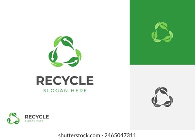 triangle recycle leaf logo icon design with green leaf arrow rotation graphic element symbol, sign for recycling ecology, nature reuse logo template