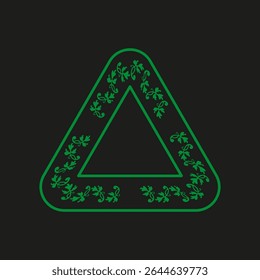 Triangle recycling icon. Green arrow border. Eco vector shape. Black background form.