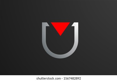 triangle red grey letter U alphabet logo design icon for company or business. Suitable as a logotype