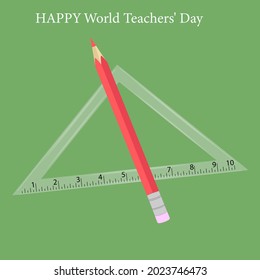 Triangle, red pencil with an eraser - vector. Education concept. Happy World Teachers Day. Back to school.