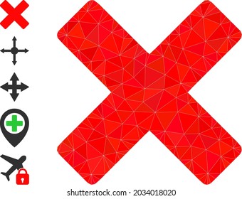 Triangle reject cross polygonal symbol illustration, and similar icons. Reject Cross is filled with triangles. Lowpoly reject cross designed of chaotic filled triangles.