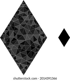 Triangle rhombus polygonal symbol illustration. Rhombus lowpoly icon is filled with triangles. Flat filled abstract mesh symbol based on rhombus icon.