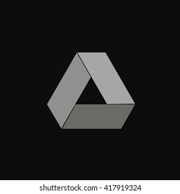 Triangle ribbon logo. Minimal geometry. Black background. Stock vector.