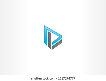 Triangle with ribbon shape logo design. Blue and black ribbon shape logo design.