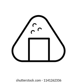 Triangle rice ball, simple design, stroke outline style. Line vector. Isolate on white background.
