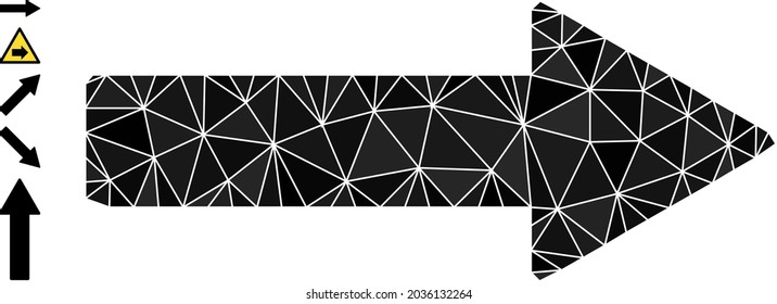 Triangle right arrow polygonal symbol illustration, and similar icons. Right Arrow is filled with triangles. Low-poly right arrow combined with randomized filled triangles.