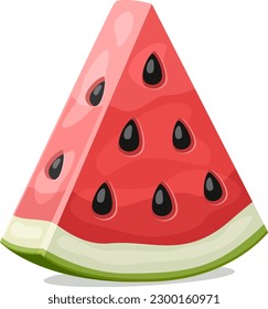 Triangle of ripe watermelon close-up on a white background.