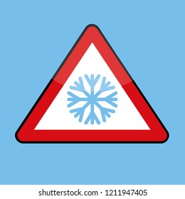 triangle road sign with snowflake for cold winter vector illustration EPS10