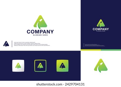 triangle rocket , education science , logo design template.