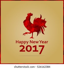 Triangle rooster. New Year Symbol Rooster. Polygon red rooster. 