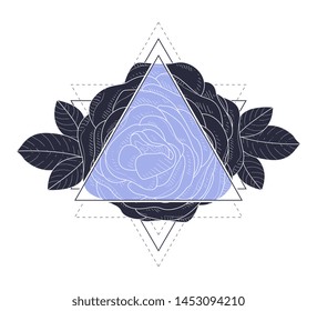 Triangle with Rose Flowers and Leaves Vector Illustration
