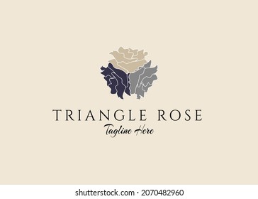 Triangle rose logo design. Beauty care brand identity. Aesthetic logo for feminine fashion, skincare, beauty care, spa and salon. Feminine women brand identity emblem template. Flowers branding idea.