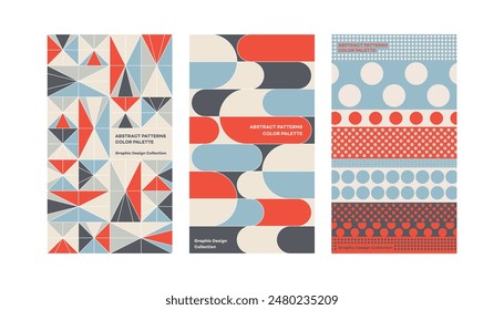 Triangle round circle pattern design Mid-century geometric abstract pattern with simple shapes beautiful color palette Geometry seamless pattern book cover print poster banner business textile line