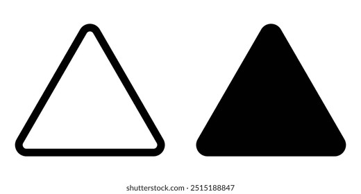 Triangle with rounded corners vector icon set. Black silhouette. Simple design illustration.