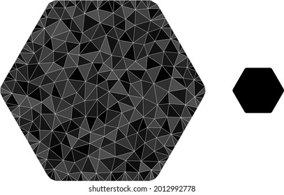 Dreieck abgerundete, sechseckige polygonale Icon-Illustration. Rounded Hexagon Low-Poly-Symbol ist mit Dreiecken gefüllt. Flat gefülltes abstraktes Mesh-Bild basierend auf abgerundetem Hexagon-Symbol.